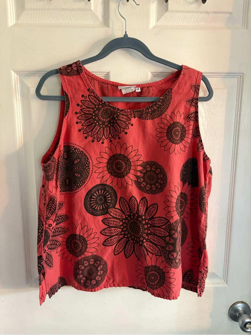 Hot Cotton Red Sleeveless Tank with Black Floral Print